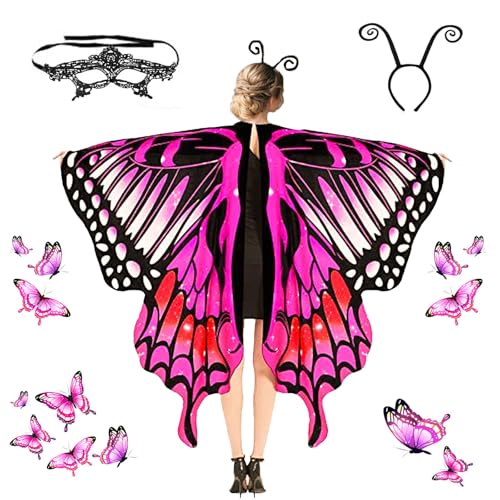 BOOSHMall Schmetterling Kostüm Damen, Schmetterlingsflügel Erwachsene, karneval Kostüm Damen Verkleidung Bedruckter Umhang mit Gesichtsmaske und Haarreif, für Halloween karneval, 136 * 170CM BOOSHMall Schmetterling Kostüm Damen, Schmetterlingsflügel Erwachsene, karneval Kostüm Damen Verkleidung Bedruckter Umhang mit Gesichtsmaske und Haarreif, für Halloween karneval, 136 * 170CM von BOOSHMall