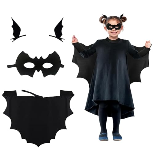 BOOSHMall Fledermaus Kostüm Kinder Mädchen Jungen, Halloween Kinder Kostüm Vampir Fledermaus Set mit Maske+Umhang+Haarschmuck, 110 BOOSHMall Fledermaus Kostüm Kinder Mädchen Jungen, Halloween Kinder Kostüm Vampir Fledermaus Set mit Maske+Umhang+Haarschmuck, 110 von BOOSHMall