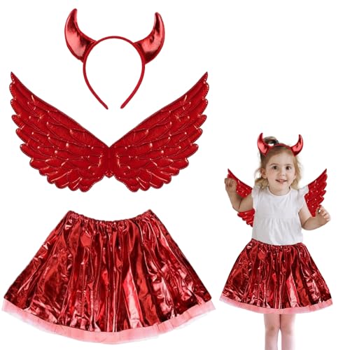 BOOSHMall Teufel Kostüm Kinder, Halloween kostüm kind, Halloween Teufel Flügel Kinderkostüm Set, Halloween Kostüm mit Rote Flügel Tutu mit Teufelsohren Stirnband für Halloween Karneval Cosplay Party BOOSHMall Teufel Kostüm Kinder, Halloween kostüm kind, Halloween Teufel Flügel Kinderkostüm Set, Halloween Kostüm mit Rote Flügel Tutu mit Teufelsohren Stirnband für Halloween Karneval Cosplay Party von BOOSHMall