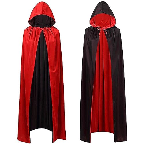 BOOSHMall Vampir Umhang Halloween Kapuzenumhang Schwarz Rot Doppelseitig Mit Erwachsener Für Halloween Kostüm, 140CM von BOOSHMall