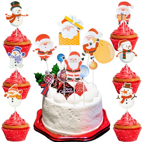 BOOSHMall Weihnachten Cupcake Topper, 45 Stück Weihnachten Tortendeko, Picks Frohe Weihnachten Zahnstocher Fahnen für Cupcakes, Kuchen, Muffins, Dekoration Weihnachtsfeier von BOOSHMall