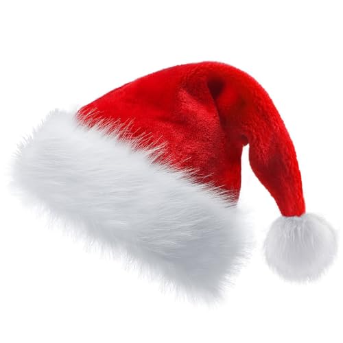 BOOSHMall Weihnachtsmützen, Nikolausmütze Plüsch, Rote Santa Mütze, Dicker Fellrand Weihnachtsmann mütze Rot für Herren/Damen, Unisex-Erwachsener von BOOSHMall