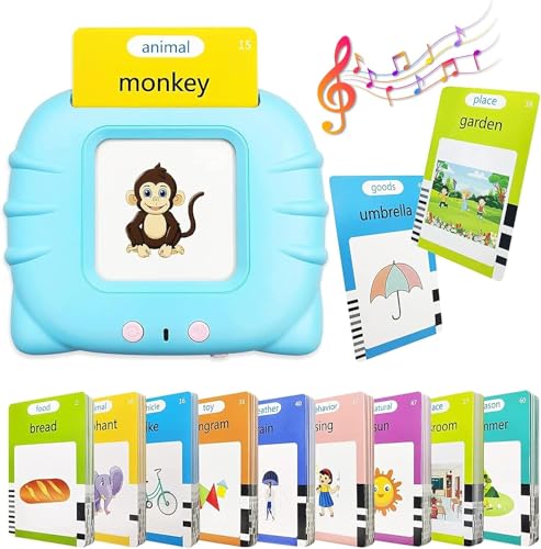 BOOWEN Sprechende Flash-Karten Lernspielzeug für Kleinkinder 112 Blätter 224 Wörter Hörbar Interaktive Spielzeug Baby Flash Cards Lernkarteikarten Geschenk für Jungen Mädchen 2-5 Jährige (Blau) von BOOWEN