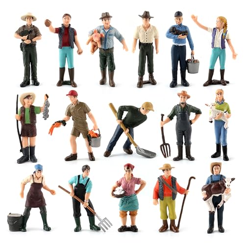BORDSTRACT Bauernmodell, 16-Teilige Simulation Kleiner Bauernfiguren, Realistische Statuen Männlicher und Weiblicher Bauern, Handbemalte Miniatur-Bauernpuppen von BORDSTRACT