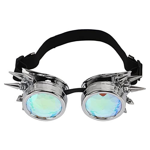 BORDSTRACT Retro-Kaleidoskop-Brille Mit Spikes, Steampunk-Schweißbrille Für Partys, Steampunk-, Gothic- Und Postapokalyptische Stil-Cosplsy(Silber) von BORDSTRACT