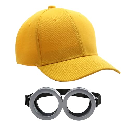 BORFUE 2-teiliges gelbes Kostüm-Set, gelbe Kappe, Vintage-Steampunk-Brille, Halloween-Rollenspiel-Zubehör für Party-Dekoration von BORFUE