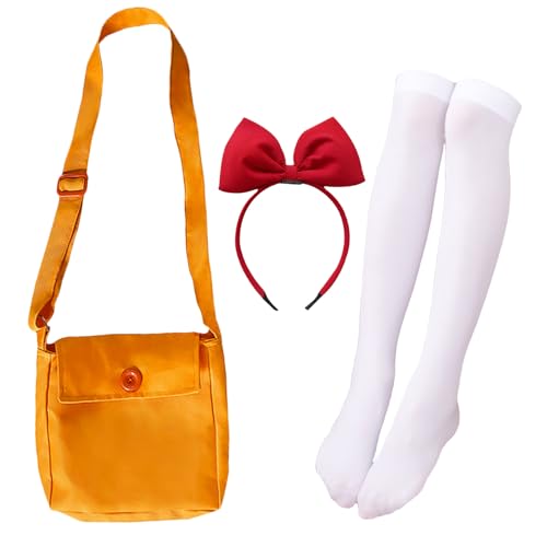 BORFUE 3pcs Halloween Hexe Kostüm Rote Schleife Stirnband Orange Tasche Weiß Strümpfe Cosplay Verkleidung Outfit für Mädchen Halloween Karneval von BORFUE