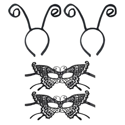 BORFUE 4 x Schmetterlings-Antennen-Stirnband, Schmetterlingsspitze, Maskerade für Party, Halloween, Cosplay, Kostüm-Zubehör von BORFUE