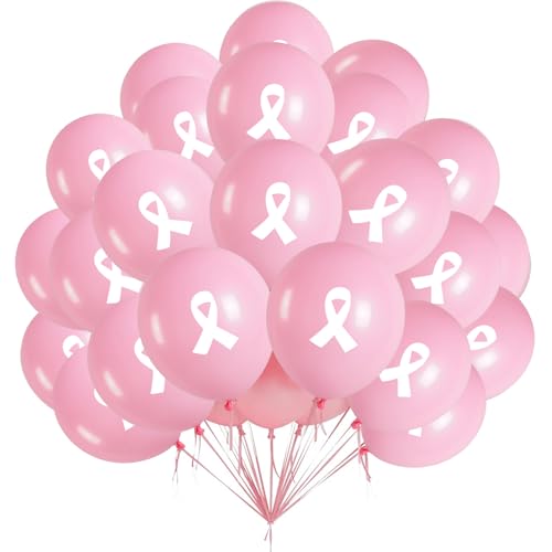 BORFUE 50 Stück 30,5 cm rosa Band-Ballons Brustkrebs-Latexballons für Party-Dekoration, Spendenaktionen, Veranstaltungszubehör von BORFUE