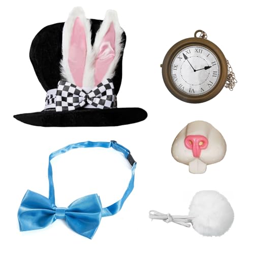 BORFUE 5pcs Ostern Hasenhut Set Ostern Tag Hasenohren Hut Kaninchen Nase Schwanz Uhr Blau Fliege für Karneval Ostern Halloween Cosplay Zauberer BORFUE 5pcs Ostern Hasenhut Set Ostern Tag Hasenohren Hut Kaninchen Nase Schwanz Uhr Blau Fliege für Karneval Ostern Halloween Cosplay Zauberer von BORFUE