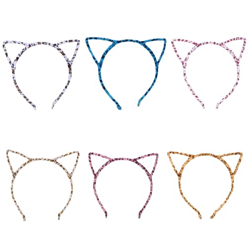 BORFUE 6 Stück Katzenohren Haarreif Niedlicher Leopardenmuster Tierohren Stirnband Leopardenohren Erwachsene Cosplay Verkleidung Party Kopfbedeckung von BORFUE