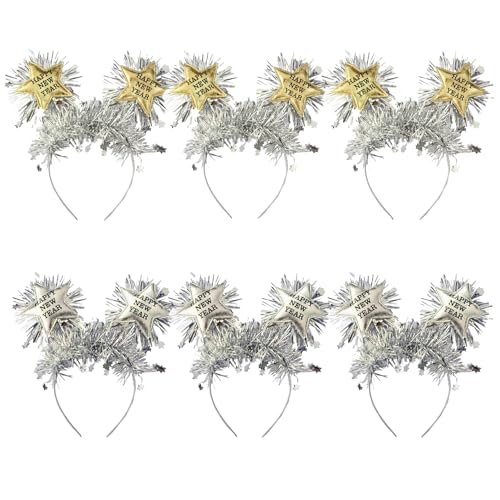 BORFUE Haarreif "Happy New Year", goldfarben, silberfarben, glitzernd, Sternenhaarband, Neujahrsparty, Kopfschmuck, Weihnachten, Urlaub, Partyzubehör, Gastgeschenke, 6 Stück BORFUE Haarreif "Happy New Year", goldfarben, silberfarben, glitzernd, Sternenhaarband, Neujahrsparty, Kopfschmuck, Weihnachten, Urlaub, Partyzubehör, Gastgeschenke, 6 Stück von BORFUE