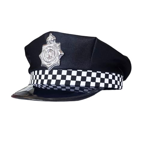BORFUE Polizeimütze für Erwachsene, mit kariertem Band und Abzeichen, Polizisten-Cosplay-Hut für Polizei, Verkleidung, Rollenspielzubehör BORFUE Polizeimütze für Erwachsene, mit kariertem Band und Abzeichen, Polizisten-Cosplay-Hut für Polizei, Verkleidung, Rollenspielzubehör von BORFUE