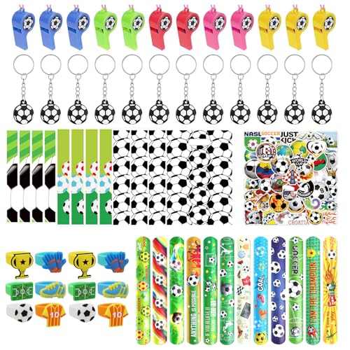 BORISCA 110 Stk Fußball Party Mitgebsel Kinder, Fußball Geschenke Kindergeburtstag mit Geschenktüten Fussball, Fußball Schnapparmband, Fußball Pfeifen, Tattoo, Fußballringe, Fußball Schlüsselanhänger BORISCA 110 Stk Fußball Party Mitgebsel Kinder, Fußball Geschenke Kindergeburtstag mit Geschenktüten Fussball, Fußball Schnapparmband, Fußball Pfeifen, Tattoo, Fußballringe, Fußball Schlüsselanhänger von BORISCA