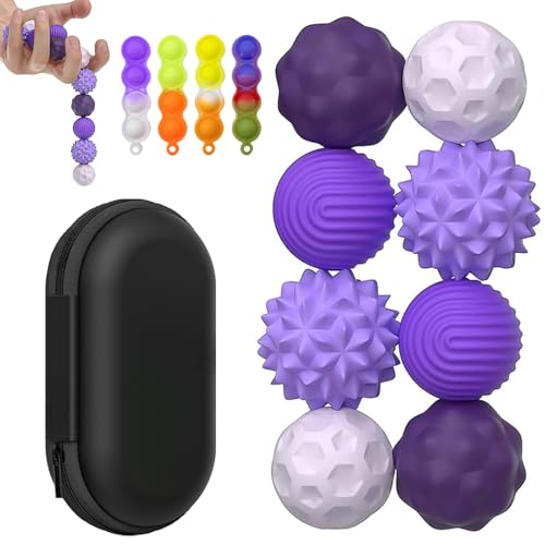 BORISCA 12 Stück Magnetische Fidget Toys, Magnetkugeln Stressball Silikon Stress Spielzeug mit Silikonhülle, 8 Magnetische Kugeln mit 4 Silikon Schlüsselanhänger (Lila) von BORISCA