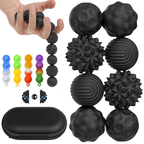 BORISCA 12 Stück Magnetische Fidget Toys, Magnetkugeln Stressball Silikon Stress Spielzeug mit Silikonhülle, 8 Magnetische Kugeln mit 4 Silikon Schlüsselanhänger (Schwarz) von BORISCA