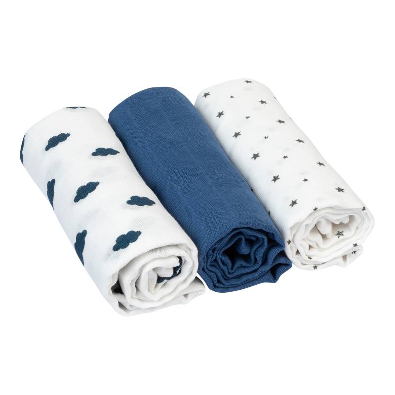 Bornino Basics 3er-Pack Mullwindeln Wolken und Sterne 80x80 cm von Bornino