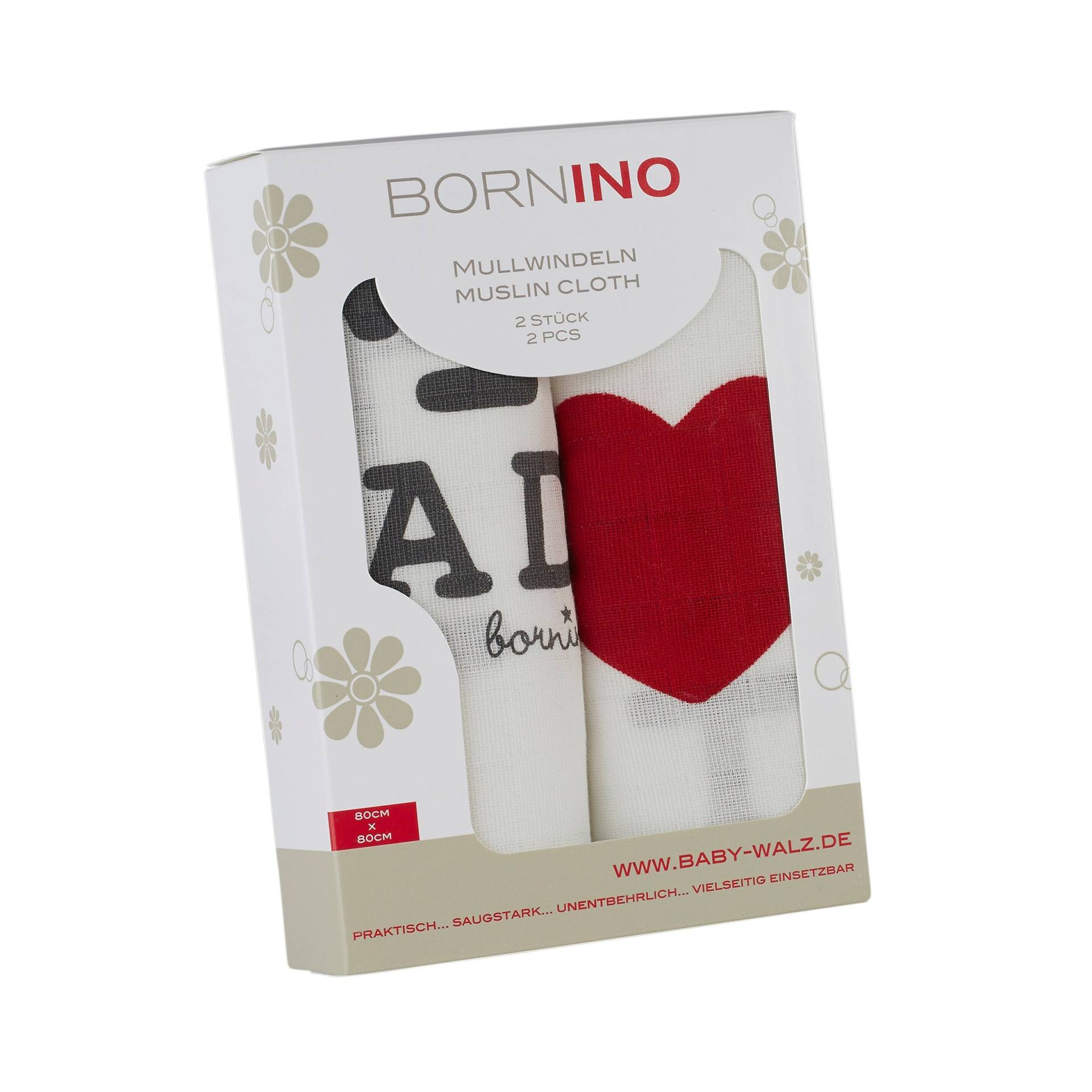 Bornino 2er-Pack Mullwindeln 80x80 cm von Bornino