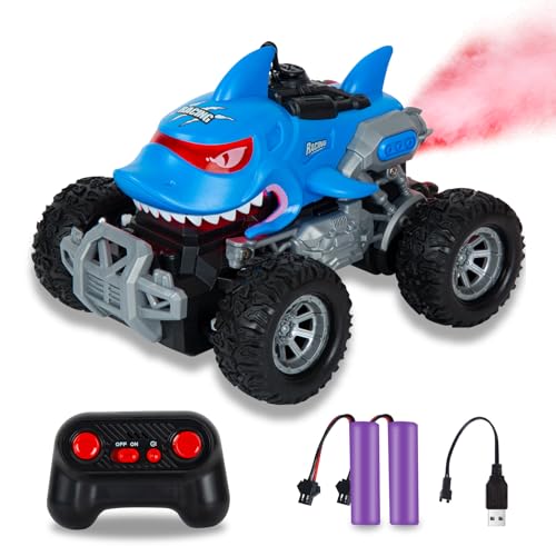 BORSTOYPRO Ferngesteuertes Auto für Kinder, Ferngesteuerte Hai Monster Truck für Mädchen, RC Monster Truck Shark Car mit Spray LED Licht, Geschenk Spielzeug für Jungen Kinder von BORSTOYPRO