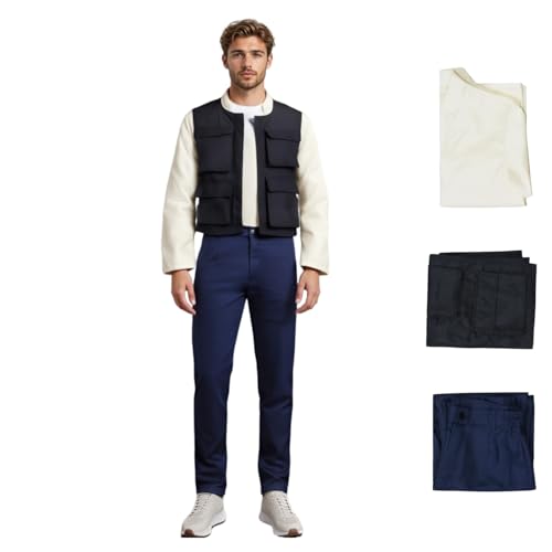 BORYQNHO Han Kostüm Cosplay, Lukes Freund Solo Kostüm Outfit mit schwarzer Weste, Halloween Kostüme Verkleidung für Party Karneval (Beige, M) von BORYQNHO