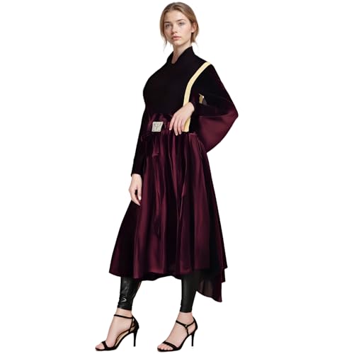 BORYQNHO Padme Amidala-Kostüm, langes Kleid mit goldenem Linien-Design, Königin Amidala, Cosplay-Kleid für Halloween, Comic-Con, Karneval (Weinrot, Größe 3XL) von BORYQNHO
