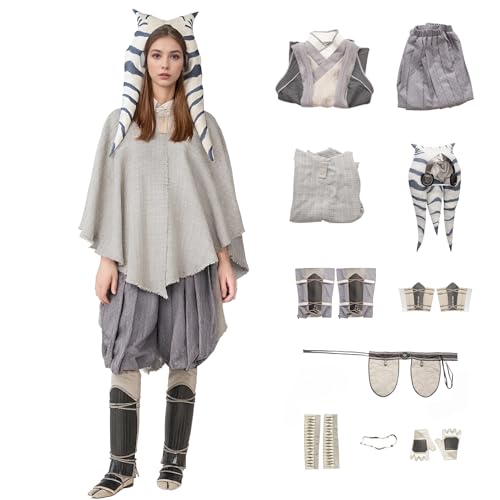 BORYQNHO Tano Kostüm, Cosplay, Anakin'Schüler-Cosplay-Set, Tano-Krieger-Outfit mit Hut und Umhang für Halloween, Karneval, Party (Grau, Größe 3XL) von BORYQNHO