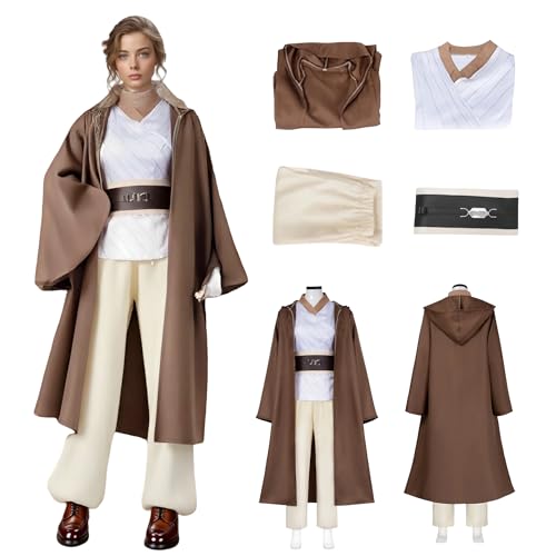 Indara-Kostüm, Cosplay-Outfit, Damen-Tunika, Kapuzenmantel mit Korsett und Gürtel für Halloween, Karneval (Braun, S) von BORYQNHO