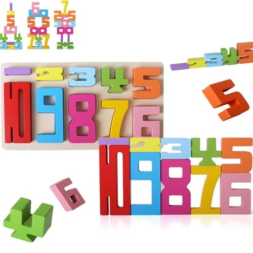 BOSENIYU Hölzerne Nummer Bauklötze, Balance Montessori Ziffer Zahl Blöcke Freunde. (10Pcs) von BOSENIYU