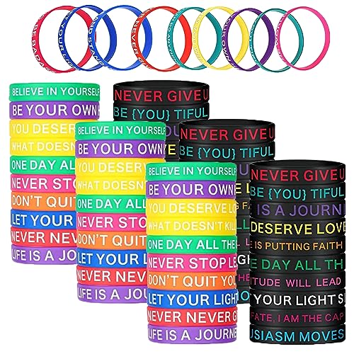 BOSOIRSOU 60 Stück motivierende Zitat-Gummiarmbänder, 5,84 cm Durchmesser, inspirierende Silikonarmbänder, dehnbar, Unisex-Armbänder für Männer und Frauen, Partyzubehör BOSOIRSOU 60 Stück motivierende Zitat-Gummiarmbänder, 5,84 cm Durchmesser, inspirierende Silikonarmbänder, dehnbar, Unisex-Armbänder für Männer und Frauen, Partyzubehör von BOSOIRSOU