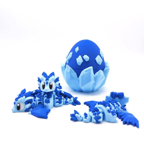 BOSSETY 3D-Druck Drache mit Drachenei, 10cm 3D-Gedruckter Blau Gletscher Drache Mystery Dragon Eier Fidget Toy Drachen Spielzeug für Easter Schreibtisch Dekoration (Gletscher Drache und Eier) von BOSSETY