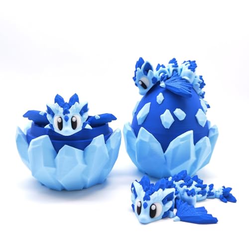 BOSSETY 3D-Gedruckter Drache mit Drachenei, 3D-Druck Blau Gletscher Drache 10cm Mystery Dragon Egg Fidget Toy Drachen Spielzeug für Easter Schreibtisch Dekoration (Blau Gletscher Drache und Eier) von BOSSETY