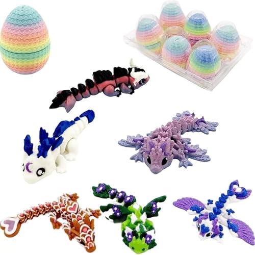 BOSSETY 6PC 3D-Gedruckter Drache mit Drachenei, Mystery Crystal Dragon Egg Fidget Toys Überraschung, Drachen Spielzeug, für Easter Weihnachtstag Schreibtisch Dekoration BOSSETY 6PC 3D-Gedruckter Drache mit Drachenei, Mystery Crystal Dragon Egg Fidget Toys Überraschung, Drachen Spielzeug, für Easter Weihnachtstag Schreibtisch Dekoration von BOSSETY