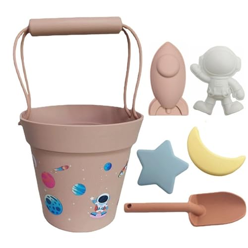 BOSSETY 7 Stück Sandspielzeug Set, Raumschiff- und Astronautenthema, mit Strandeimer aus Silikon, Sandform, Strandschaufel, für Kinder Jungen Mädchen Alter 3 4 5 6 7+ (A) von BOSSETY