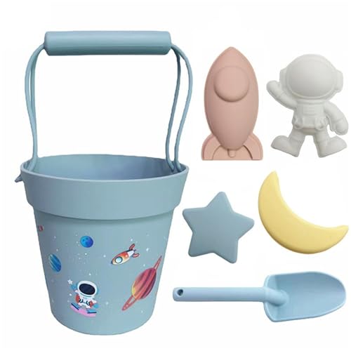 BOSSETY 7 Stück Sandspielzeug Set, Raumschiff- und Astronautenthema, mit Strandeimer aus Silikon, Sandform, Strandschaufel, für Kinder Jungen Mädchen Alter 3 4 5 6 7+ (B) von BOSSETY