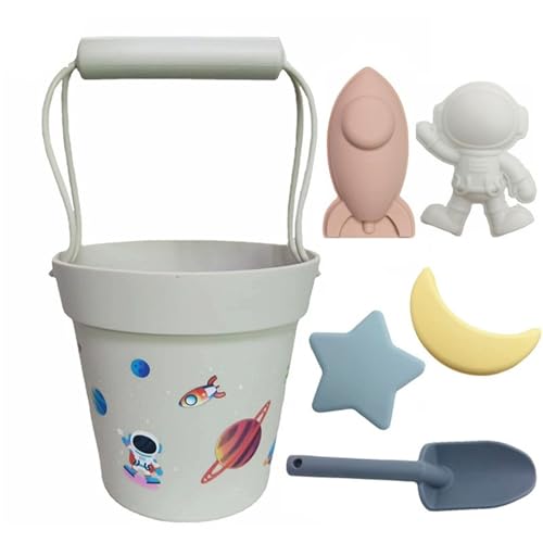 BOSSETY 7 Stück Sandspielzeug Set, Raumschiff- und Astronautenthema, mit Strandeimer aus Silikon, Sandform, Strandschaufel, für Kinder Jungen Mädchen Alter 3 4 5 6 7+ (C) von BOSSETY