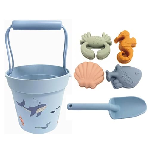 BOSSETY 7 Stück Sandspielzeug Set, Strand, mit Strandeimer aus Silikon, Sandform mit Tieren, Strandschaufel, für Kinder Jungen Mädchen Alter 3 4 5 6 7+ (B) von BOSSETY