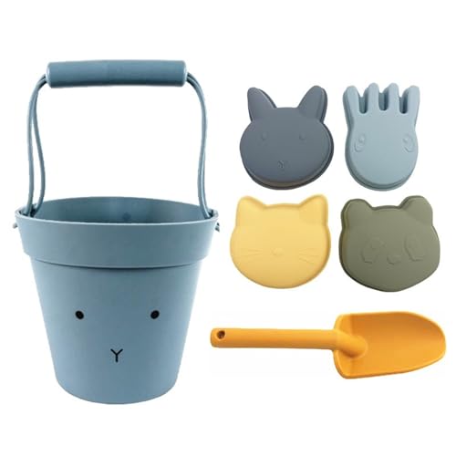 BOSSETY 7 Stück Sandspielzeug Set, Strand, mit Strandeimer aus Silikon, Sandform mit Tieren, Strandschaufel, für Kinder Jungen Mädchen Alter 3 4 5 6 7+ (D) von BOSSETY