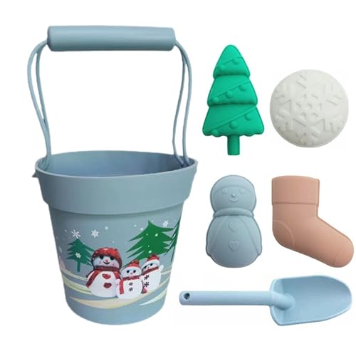 BOSSETY 7 Stück Sandspielzeug Set, Weihnachts-Weihnachtsmann-Weihnachtsbaum-Thema, mit Strandeimer aus Silikon, Sandform, Strandschaufel, für Kinder Jungen Mädchen Alter 3 4 5 6 7+ (B) von BOSSETY
