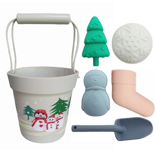 BOSSETY 7 Stück Sandspielzeug Set, Weihnachts-Weihnachtsmann-Weihnachtsbaum-Thema, mit Strandeimer aus Silikon, Sandform, Strandschaufel, für Kinder Jungen Mädchen Alter 3 4 5 6 7+ (C) von BOSSETY