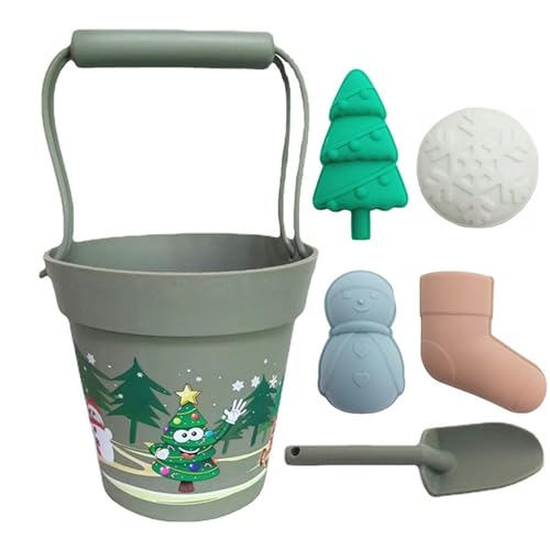 BOSSETY 7 Stück Sandspielzeug Set, Weihnachts-Weihnachtsmann-Weihnachtsbaum-Thema, mit Strandeimer aus Silikon, Sandform, Strandschaufel, für Kinder Jungen Mädchen Alter 3 4 5 6 7+ (D) von BOSSETY