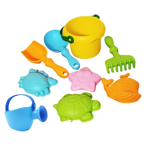 BOSSETY 9 Stück Sandspielzeug Set, mit Strandeimer, Sandform, Strandschaufel, Wasserflasche, Strandlöffel, Strand, Sandkasten, für Kinder Jungen Mädchen Alter 3 4 5 6 7+ (Gelb) von BOSSETY