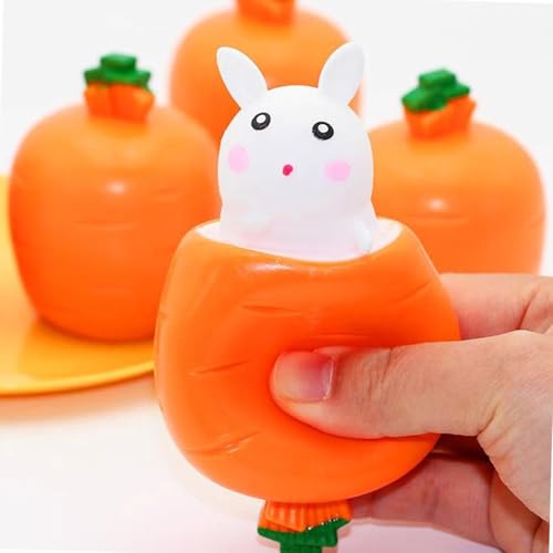 BOSSETY Antistressball, Süßes Dekompressionsspielzeug in Form Einer Kaninchenkarotte, kann herausspringen oder zurückgedrückt Werden, Squeeze, Taba Squishy, Stressabbau Fidget Toys 6.5*6cm (Weiß) von BOSSETY