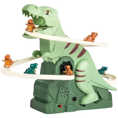 BOSSETY Dino Slide, Dinosaurier Kletterspielzeug für Kinder, Dinosaurier Achterbahn Spielzeug, Dinosaurier-Achterbahn-Spielzeug mit Licht und Musik, lustiges Schienenrutschen-Rollenspielzeug (15 PCS) von BOSSETY