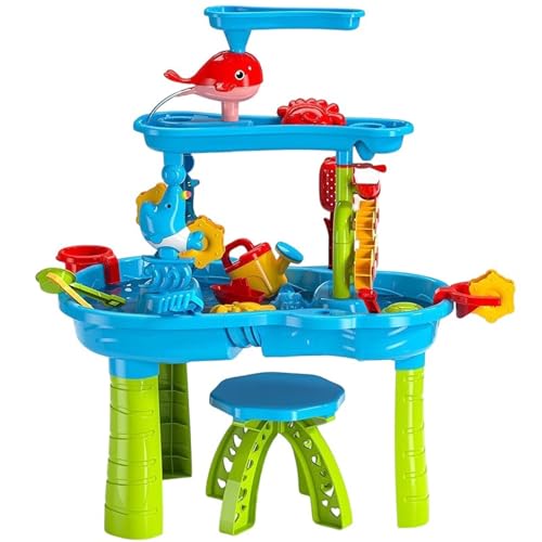 BOSSETY Dreischichtiger Kinder-Strandwassertisch groß,14 Stück Sandspielzeug Set, mit 1 dreistöckiger Sand- und Wassertisch,1 Stuhl, 5 Sandschaufeln, 4 Tiermodelle, 2 Eimer, 1 Yacht,für Jungen Mädchen BOSSETY Dreischichtiger Kinder-Strandwassertisch groß,14 Stück Sandspielzeug Set, mit 1 dreistöckiger Sand- und Wassertisch,1 Stuhl, 5 Sandschaufeln, 4 Tiermodelle, 2 Eimer, 1 Yacht,für Jungen Mädchen von BOSSETY
