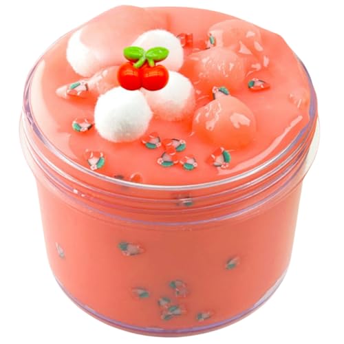 BOSSETY Fluffy Slime, 240ml Süßer Schleim in Macaron-Farbe mit Zubehör, Partygeschenke für Kinder, Sensorisches Spielzeug, Geburtstagsgeschenk für Mädchen und Jungen im Alter von 6–12 Jahren (Rot) von BOSSETY