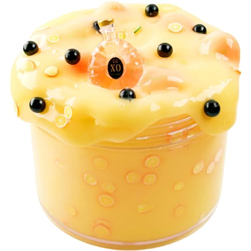 BOSSETY Fluffy Slime, 240ml Süßer Schleim in Macaron-Farbe mit Zubehör, Partygeschenke für Kinder, Sensorisches Spielzeug, Geburtstagsgeschenk für Mädchen und Jungen im Alter von 6–12 Jahren (Orange) von BOSSETY