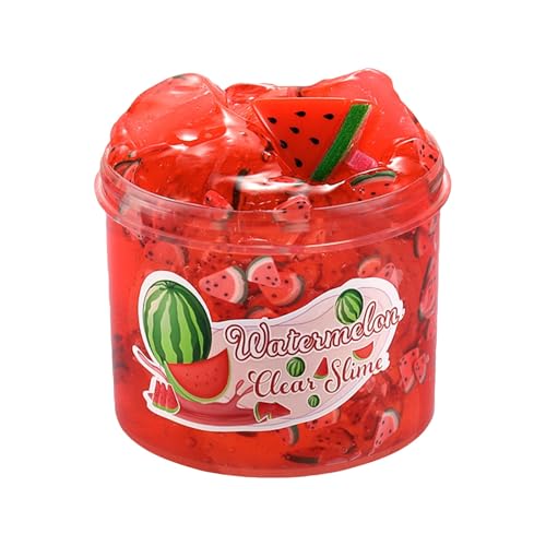 BOSSETY Fluffy Slime, Fruchtschleim,Enthält viele Pailletten mit Fruchtmuster, Schleim Partygeschenke für Kinder,Sensorisches Schleim Spielzeug,Halloween&Geburtstagsgeschenk 5.2cm (Rot) von BOSSETY
