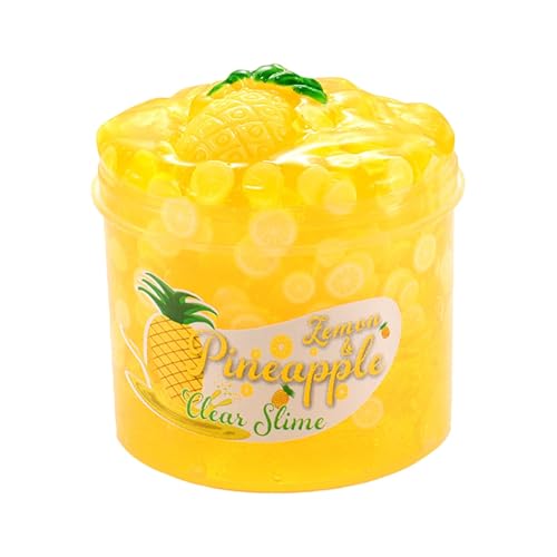 BOSSETY Fluffy Slime, Fruchtschleim,Enthält viele Pailletten mit Fruchtmuster, Schleim Partygeschenke für Kinder,Sensorisches Schleim Spielzeug,Halloween&Geburtstagsgeschenk 6cm (Gelb) von BOSSETY