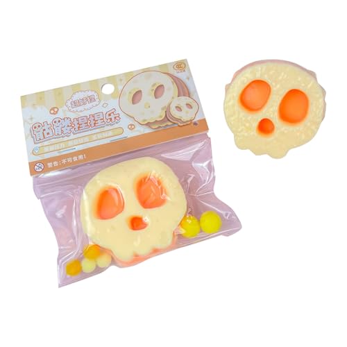 BOSSETY Halloween Skelett Taba Squishy Stressabbau Spielzeug, Antistressball, Fufu Squishy, Halloween Deko Fidget Toys für Kinder und Erwachsene, Sensorisches Spielzeug (Gelb) von BOSSETY