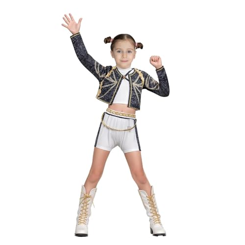 BOSSETY K pop Demon Kostüm Kinder, Rumi Mira Zoey K Pop Cosplay Rollenspiel Uniform Komplettes Set Halloween Party Karneval Outfits für Mädchen (A02-Schwarz, 120) von BOSSETY